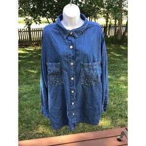 Thrill Jeans 3X Denim Shirt With Rhinestone Pockets